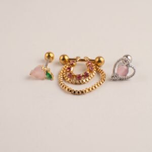 Combo Oreja Dorado Rojo Rosa & Corazon Rosa Dije