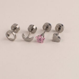 Combo Oreja Flor Estrella Rosa & Circulo Contorno