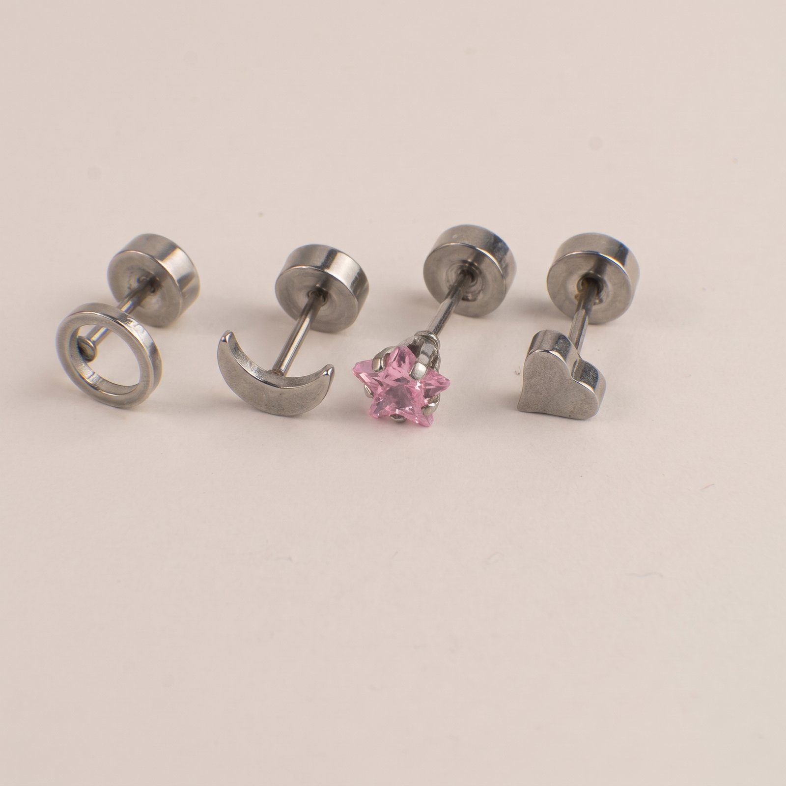 Combo Oreja Flor Estrella Rosa & Circulo Contorno